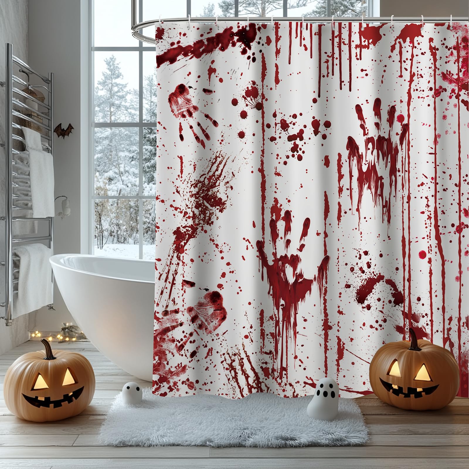 AIBIIN 180x180cm Halloween Shower Curtain Horror Red Splash Bloody Bath Curtains Bathtub Decoration Durable Polyester Material with 12 Hooks