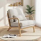 Claiks Mid-Century Modern Accent Chair, Living Room Armchair with Solid Wood Frame & Lumbar Pillow, Comfy Upholstered Lounge 