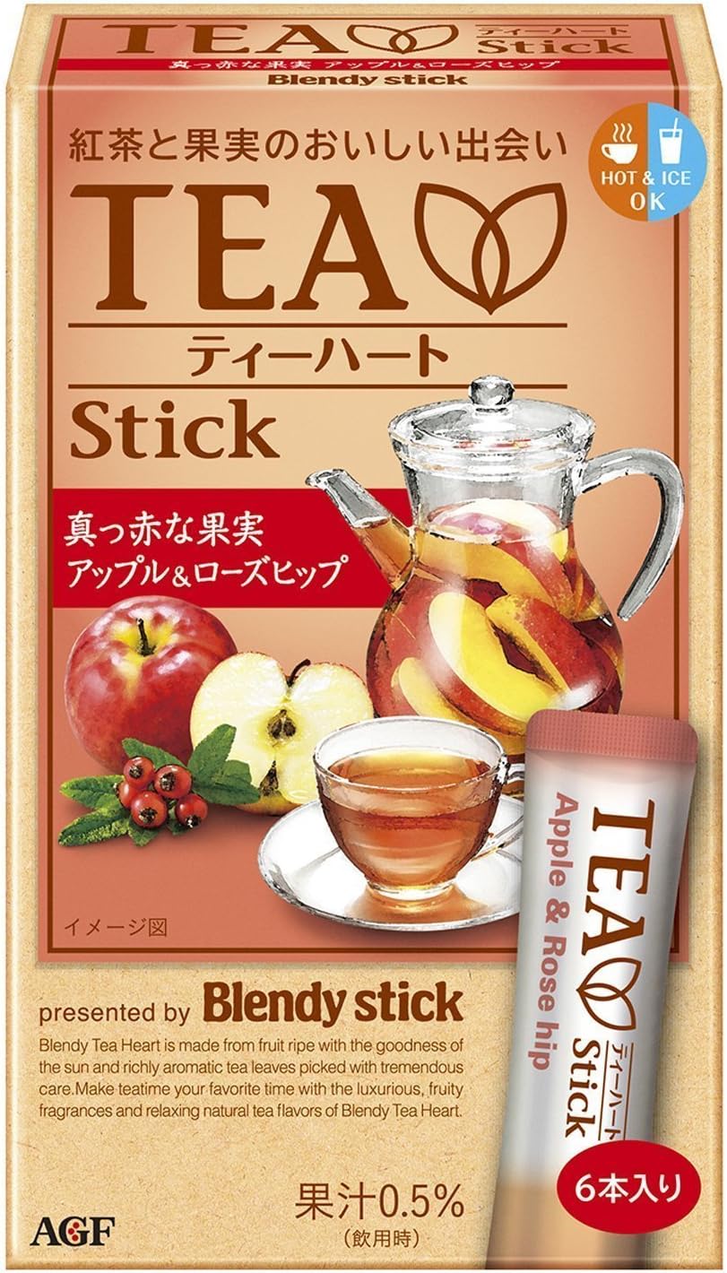 AGF Blendy Tea Heart, Instant Black Tea with Apple&rose Hip, Stick Type, 6 Sticks/box X 6boxes(for 36 Servings) [Japan Import]