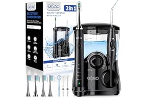 OILSAO Electric Toothbrush with Water Flosser Combo: 600ML Large Water Tank & Ultrasonic Cleaning- Gum Care & Whitening- 5 Br