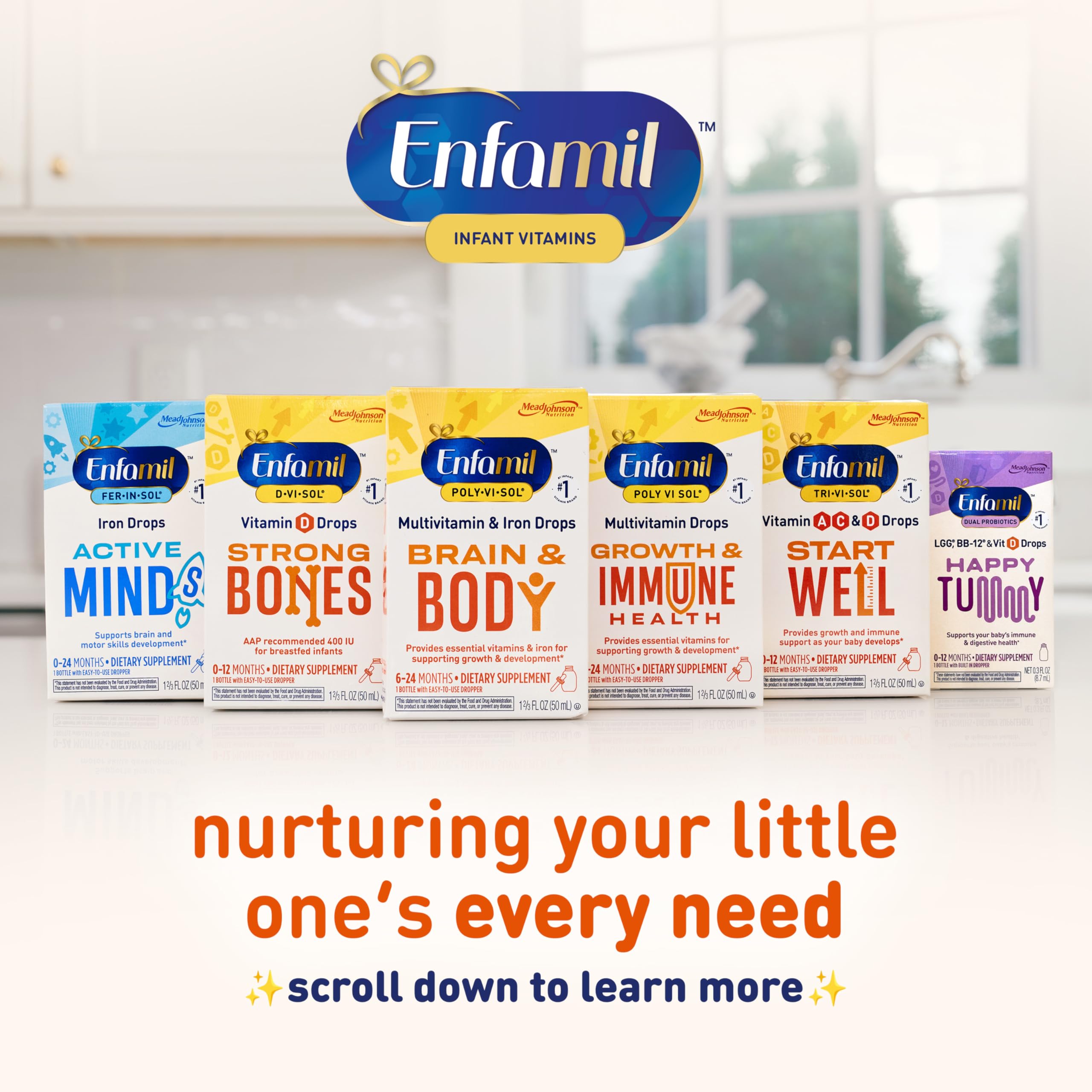 Enfamil Baby Vitamin D-Vi-Sol Liquid Supplement Drops for Infants, Supporting Strong Teeth & Bones in Newborn Babies, Easy-to-Use, Gluten-Free, 50 Day Supply, Dropper Bottle
