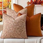 a moment Fall Orange 4 Pack Throw Pillow Covers - Chenille & Velvet Set with Piping, Farmhouse Textured Design Cushion Cases for Couch Sofa Bed (18x18 Inch, No Insert)