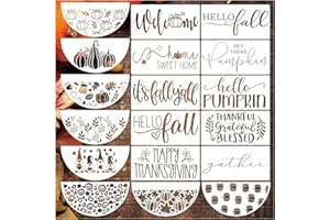 YANROOM Fall Stencils for Painting on Wood Crafts Reusable Thanksgiving Stencil Welcome Autumn Hello Pumpkin Paint Stencils for Doormat Fabric Furniture(18 Half Round)