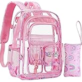Clear Backpack for School, 17 inch Heavy Duty PVC Transparent Bag, Cute See Through Bookbag with Pencil Case for Stadium Approved Women Girls Teens