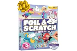Craftikit ® Award-Winning Unicorn and Princess Foil Art & Rainbow Scratch Art for Kids- 2-in-1 Arts and Crafts Kit for Kids Ages 4-10 - Unicorn Crafts for Girls Ages 4, 5, 6, 7, 8, 9, 10