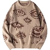 BEAUDRM Men's Fall Goth Grunge Sweater Y2K Oversized Punk Sweater Halloween Graphic Long Sleeve Knit Pullover Streetwear