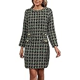 LifeShe Women's Long Sleeve Tweed Mini Dress Business Work Short Dress Elegant Cute Party Dresses