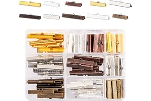 PH PandaHall 200PCS Ribbon Clamp End Clamp Cord Ends 25mm/ 35mm Ribbon Ends Bracelet Bookmark Pinch Crimp Clamp End Findings Clasp Leather Cord Ends Jewelry Making Findings