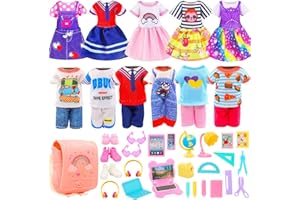 ENOCHT 5.3 Inch Doll Can Be Playset Include 4 Fashion Outfits Top and Pants 4 Dresses 3 Shoes with 22 School Supplies Globe Glasses for 5.3 - 6 Inch Dolls Clothes Set