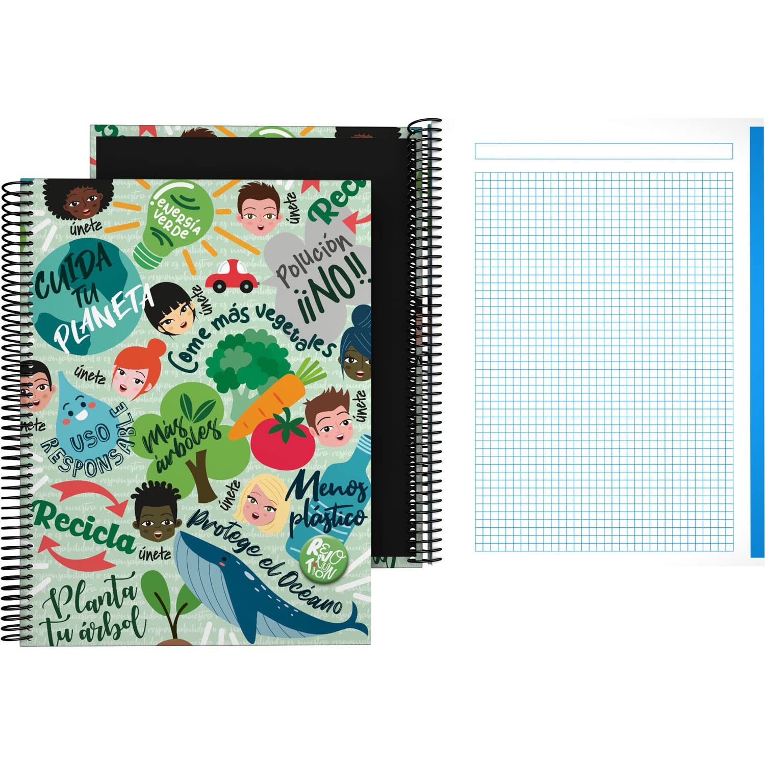 Grafoplás 16502648 5x5 Grid Notebook, A4, Hardcover, 5 Bands Color, Green, Revolution Collection, FSC Certified
