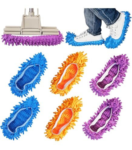 MECCANIXITY Washable Chenille Shoe Covers - 4 Pack Pink Microfiber Duster Slippers For Floor Cleaning