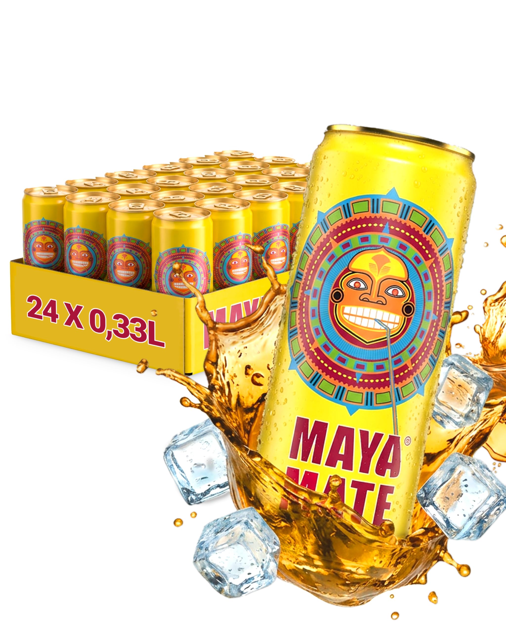 Maya Mate – Mate-Drink natürlicher Energy Drink 24 x 330 ml Dosen – Softdrink mit herb-frischem Mate-Geschmack mit 21,5 mg Koffein pro 100 ml – Belebendes Erfrischungsgetränk im stylischen Design