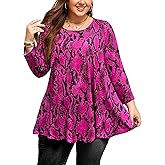 Womens Tunic 3/4 Sleeve Plus Size Tops Crew Neck Swing Flowy Loose Fit T-Shirt Blouses to Wear with Leggings