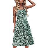 Berydress Women's Casual Beach Summer Dresses 2025 Solid Cotton Flattering A-Line Spaghetti Strap Button Down Midi Sundress
