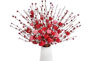 Childom 6 Pcs Valentines Day Decorations,16 Inch Red and Pink Hearted Picks with Berries,Flowers for Valentines Day,Artificial Flowers for Table,Valentine's Day,Anniversary,Birthday,Party Decorations