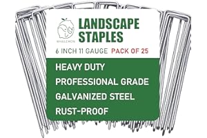 WHALEMON 25 Pack Landscape Staples 6 Inches 11 Gauge Stakes, Galvanized Garden Stakes U-Shaped Pins and Landscaping Staples for Sod Anchoring Landscape Fabric Irrigation Tubing
