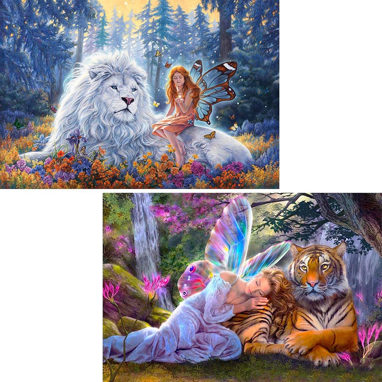 Ginfonr 5D Diamond Painting Butterfly Fairy and Beast Full Drill by Number Kits, Craft Rhinestone Lion
