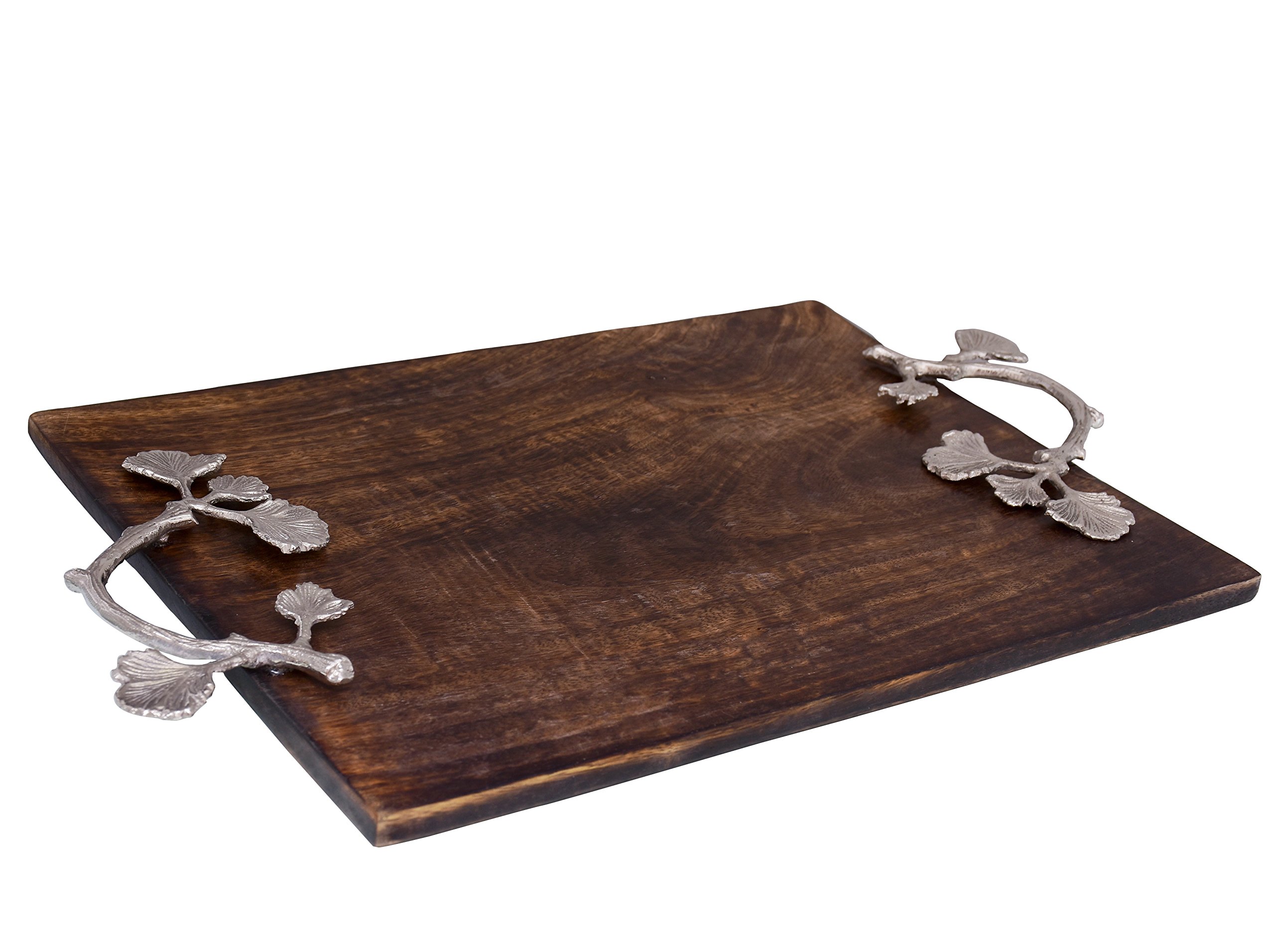 Purpledip Artisan Crafted Rectangular Rustic Wooden Tray For Serving Snacks, Glasses (10734)