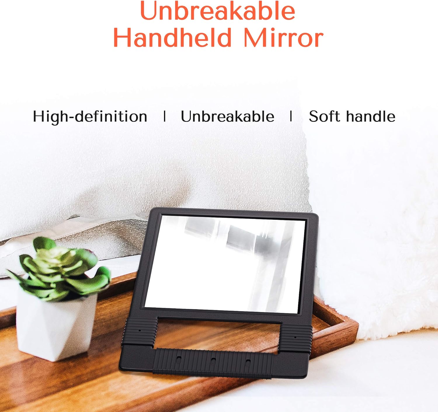 TASALON Hand Mirrors with Handle - Unbreakable Hand Mirror - Unbreakable Handheld Mirror with Silicone Handle for Barber Mirror, Salon Mirror, Makeup Mirror or Shower Mirror, Hand Held Mirror - Black: Kitchen & Dining