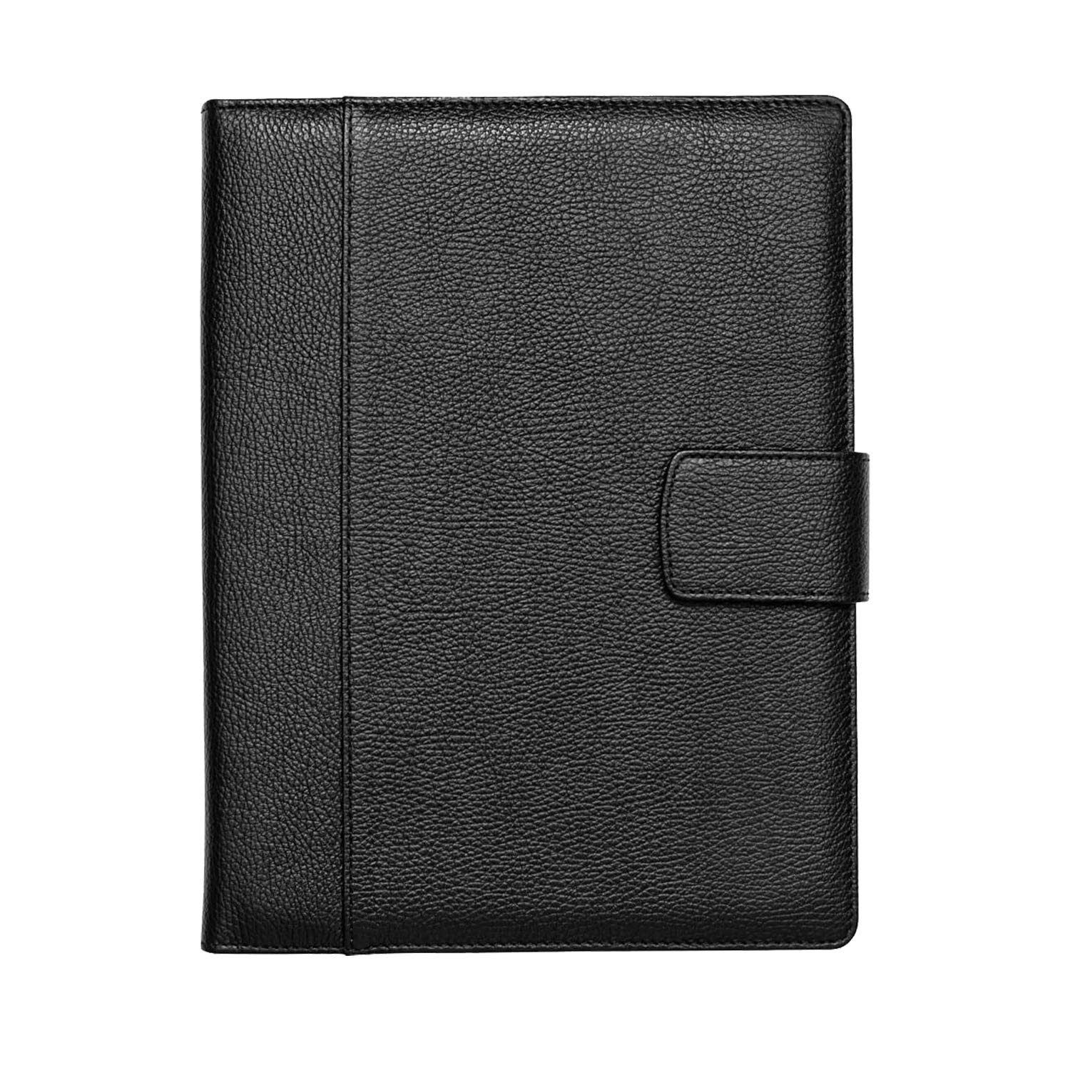 Maruse Italian Leather Organizer Padfolio – Handmade Full-Grain Textured Calf Leather, Spacious & Elegant, Magnetic Closure, Black