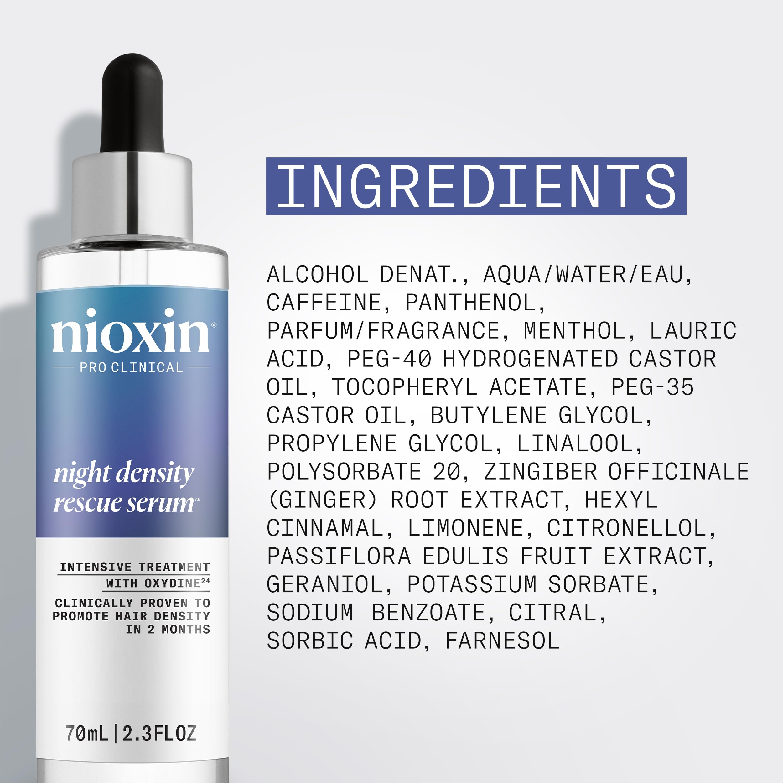 Nioxin Night Density Rescue Serum | Overnight Hair Thickening Serum | Protects Against Hair Breakage | Intensive Treatment with Oxydine | 2.4 Fl oz.