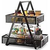 EKNITEY Tiered Snack Organizer Countertop - Metal Kitchen Counter Organizer Small Coffee Station Organize for Home, Picnic, Office (Black)