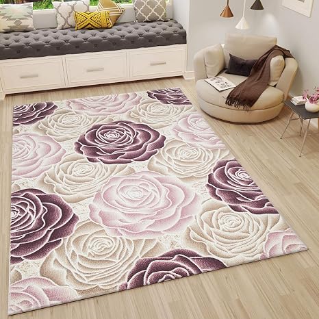 Vimoda Designer Teppich Modern Hoch Tief Effekt Mit Glitzer Rosen