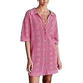 Lumister Lightweight Knit Dress Crochet Button Cover Up Bathing Suit Swimwear Knit Beach Summer Dress for Women