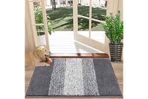 Vaukki Indoor Doormat Entryway Door Mat, Non Slip Absorbent Mud Trapper Mat Inside Floor Mat, Washable Door Carpet for Entryway (20''x32'', Grey)