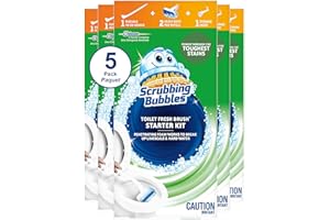 Scrubbing Bubbles Fresh Brush Toilet Cleaning System Starter Kit, Includes 5 Handles, 10 Heavy Duty Toilet Bowl Cleaner Pad R