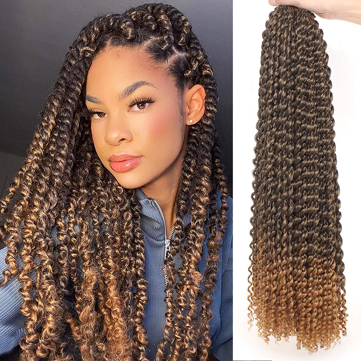 Leeven 7 Packs Water Wave Passion Twist Crochet Hair Pre Looped 24 Inch Long Bohemian Crochet Braids Hair for Black Woman 18 Strands/Pack Ombre Passion Twist Hair Extension T27# — image 1