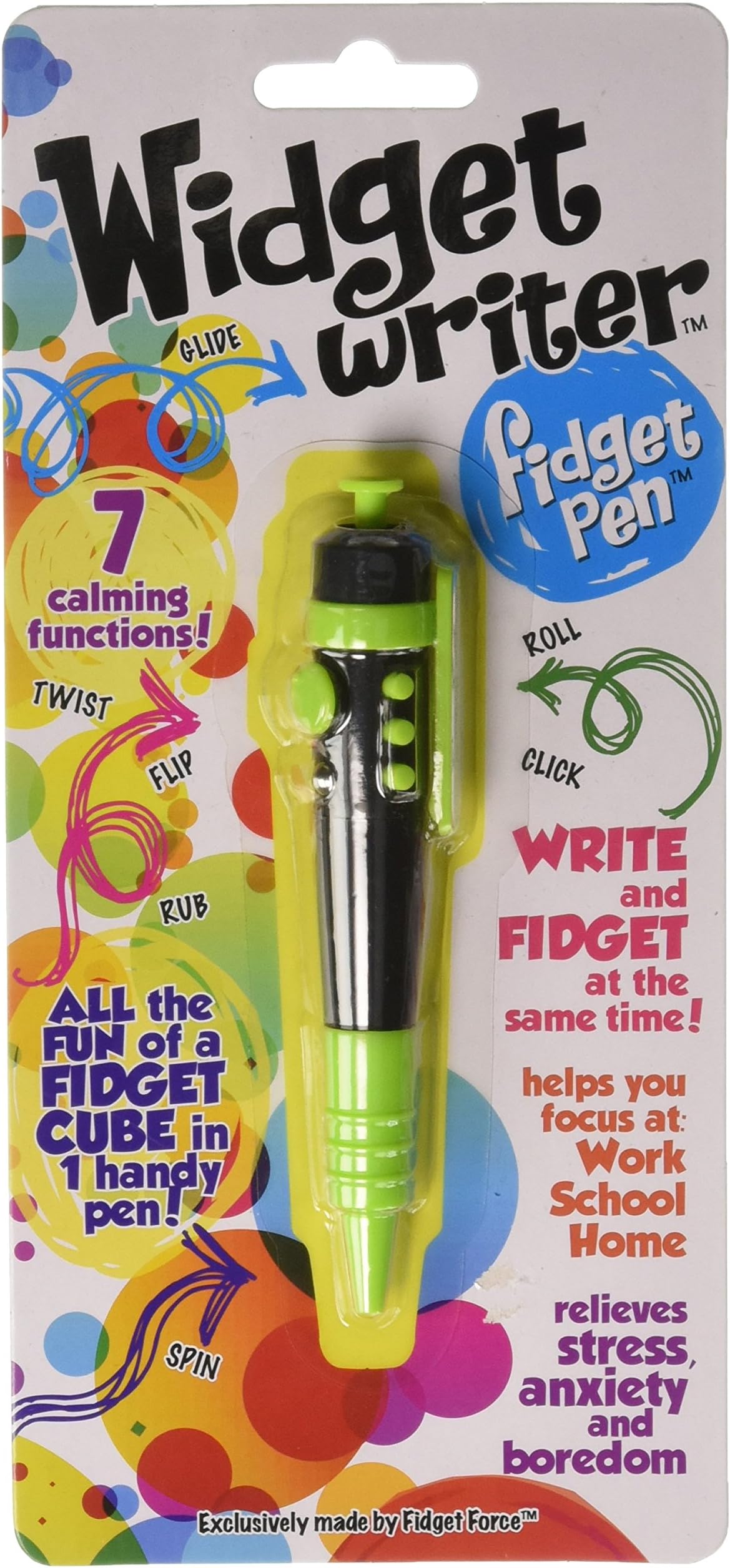 Widget Writer -Green Fidget Pen - The Fun of a Fidget Cube in One Handy Pen - 7 Functions - Ideal for School or Office - ADHD, ADD, Anxiety, Autism, Attention & Stress Relief - Fidget Pen Focus Toys