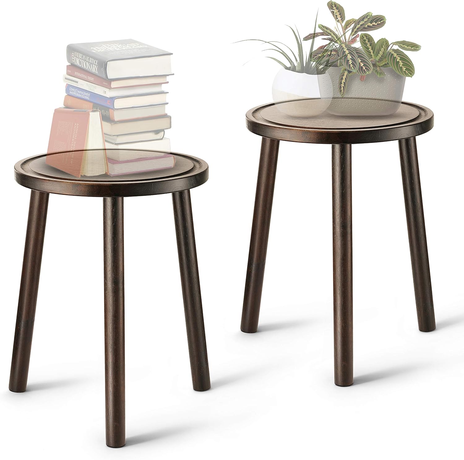 LITADA Wood Plant Stands (Set of 2) Mid Century Small Side Table, 15.8’’ Tall – Round Side End Table Flower Pot Holder Home Decor (Plant and Pot NOT Included) (15.8", Walnut) : Garden & Outdoor