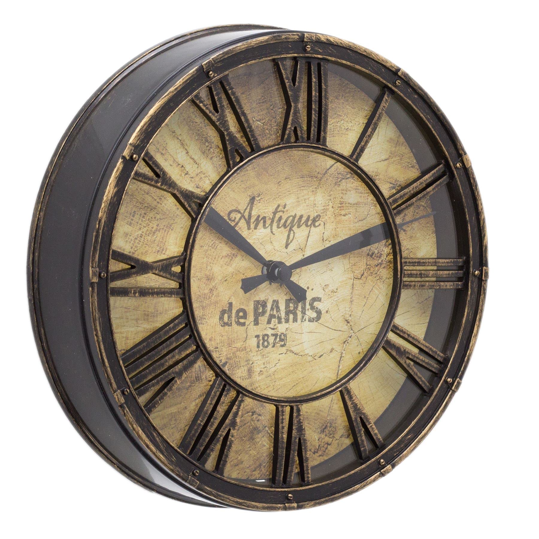 Carousel Home 20cm Wall Clock Antique Effect Distressed Round Clock | Antique de Paris Wall Mounted Clock | Vintage Style Wall Clock