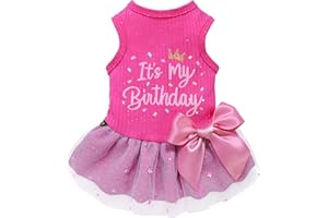 Fitwarm It's My Birthday Dog Dress - Pink, Small Dog Girl's Funny Birthday Dress with Bowknot