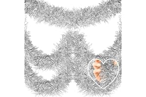 MEBIORNT 50 Feet Metallic Twist Tinsel Garland Wall Hanging Backdrop for Parade Floats, Christmas Eve, New Year, Valentine's Day Party Decorations (Silver, 2in x 50ft)
