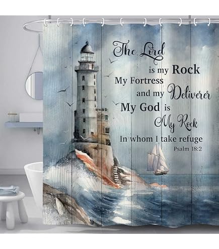 ZJRBJB Nautical Coastal Shower Curtain Set - Lighthouse, Sailboat & Seagulls Design, 72x108 Inches, Waterproof Polyester - View #3