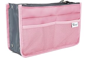 Periea Chelsy Purse Organizer Insert with Handles & 13 Pockets - 3 Sizes (Pink, Medium)