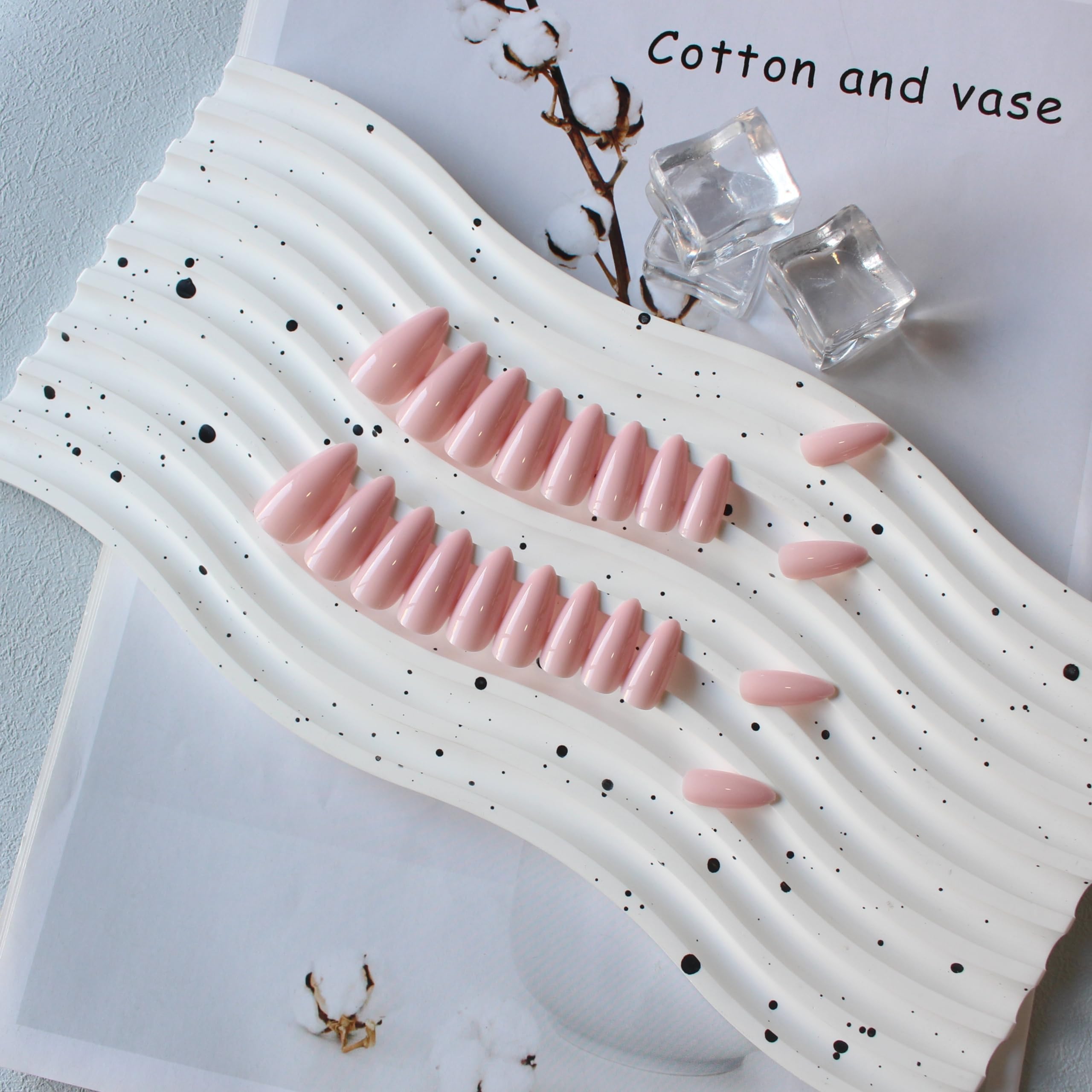 Chalk Baby Pink Press on Nails Medium Stiletto Almond,KQueenest Pure Color Acrylic Nails Kit Reusable Fake Nails with Feature Protective UV Coating for Women Nail Art Manicure in 24PCS - Image 4