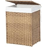 Cesta de mimbre de lavandería con forro, caja alta para juguetes y