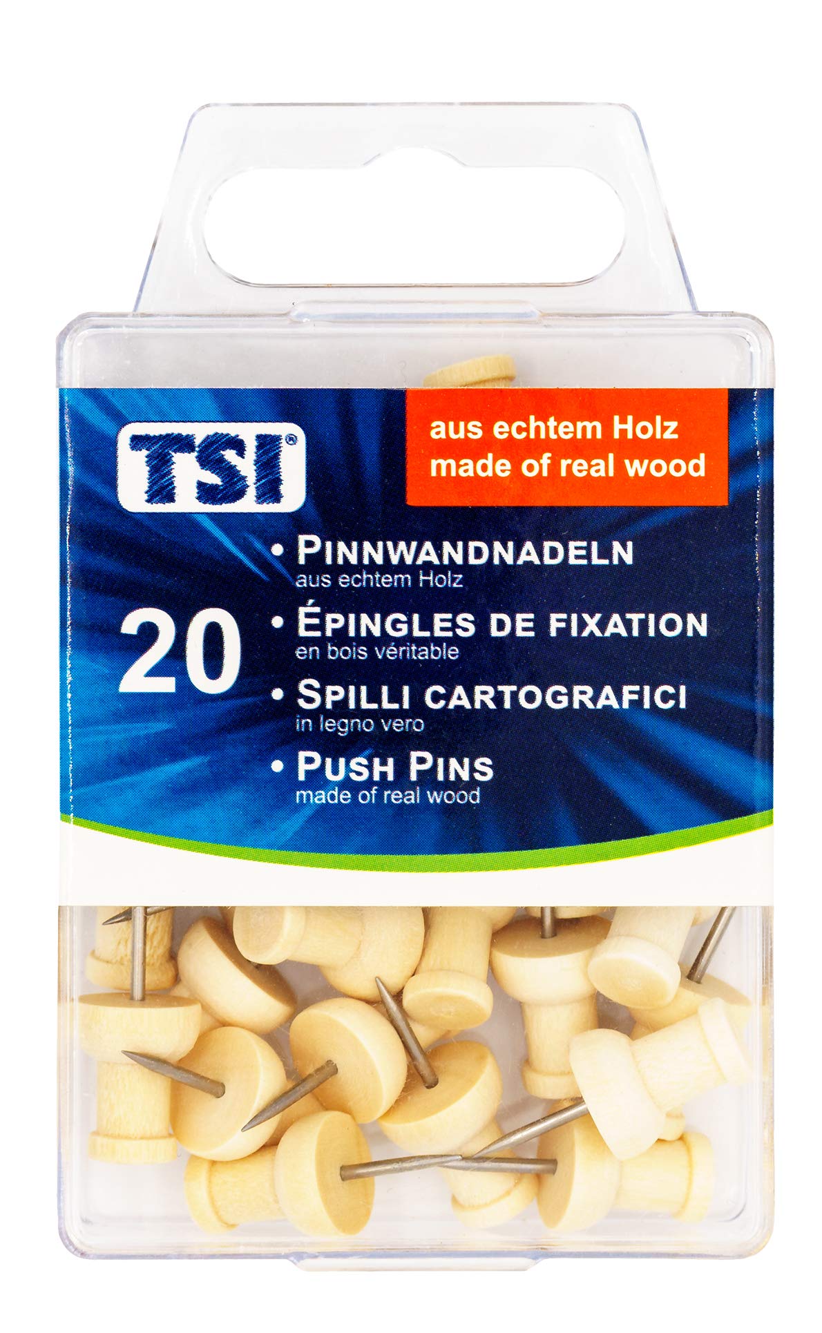 TSI Push Pins, Pack of 20 Made from Real Wood