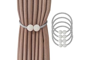 Yiaizhuo 4 Curtain Tiebacks Holdbacks Magnetic Buckle Woven Tie Hold Back Clips Rope Holder Tieback Holdback Curtains Decoration Pearl Grey