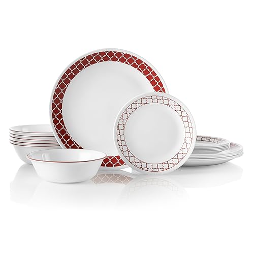 Corelle 18-Piece Service for 6, Chip Resistant, Crimson Trellis