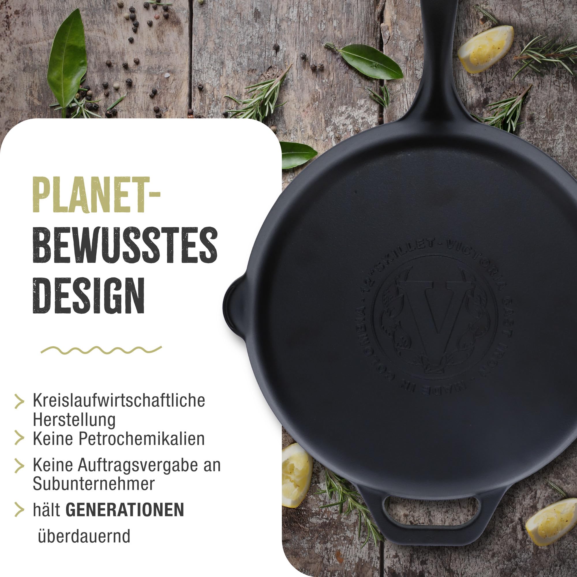 VICTORIA Bratpfanne Emaillierte Gusseisenpfanne Induction 25cm Bratpfanne Geeignet für Feuer, Grill, Backofen, Ceranfeld, Gas, Cast Iron Skillet, Toxic Free Kochgeschirr ohne PTFE oder PFOA 6