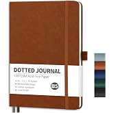RETTACY Dotted Journal Notebook, 96 Pages, B5 Medium Size (7.6'' x 10'') | Leather Hardcover, 100 GSM Thick Paper, for Journaling, Planning, Tracking (Brown)