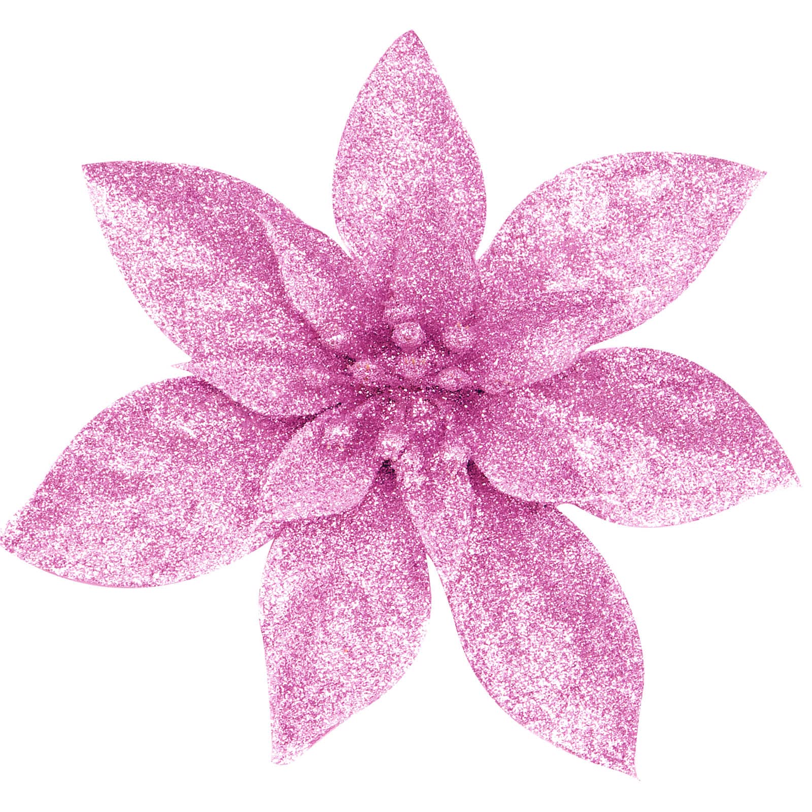 Yueshop 10 Pcs Glitter Christmas Flowers with Artificial Poinsettia Flower Christmas Tree Flower Decorations Xmas Tree Ornaments (Pink, 15CM)