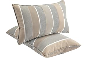 FUNHOME Outdoor Lumbar Pillows Water Resistant 12x20 inch,Decorative Throw Pillow Set of 2 with Insert,Hidden Zipper Headrests for Patio Furniture Sofa Couch Chair(Gray Stripe)