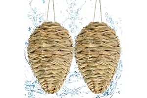 DECYOOL 2 Pack Fake Wasp Nest Decoy, Handwoven Reed Hornet Deterrent Artificial Hanging Wasp Hornets Hive for Outdoor Patio G