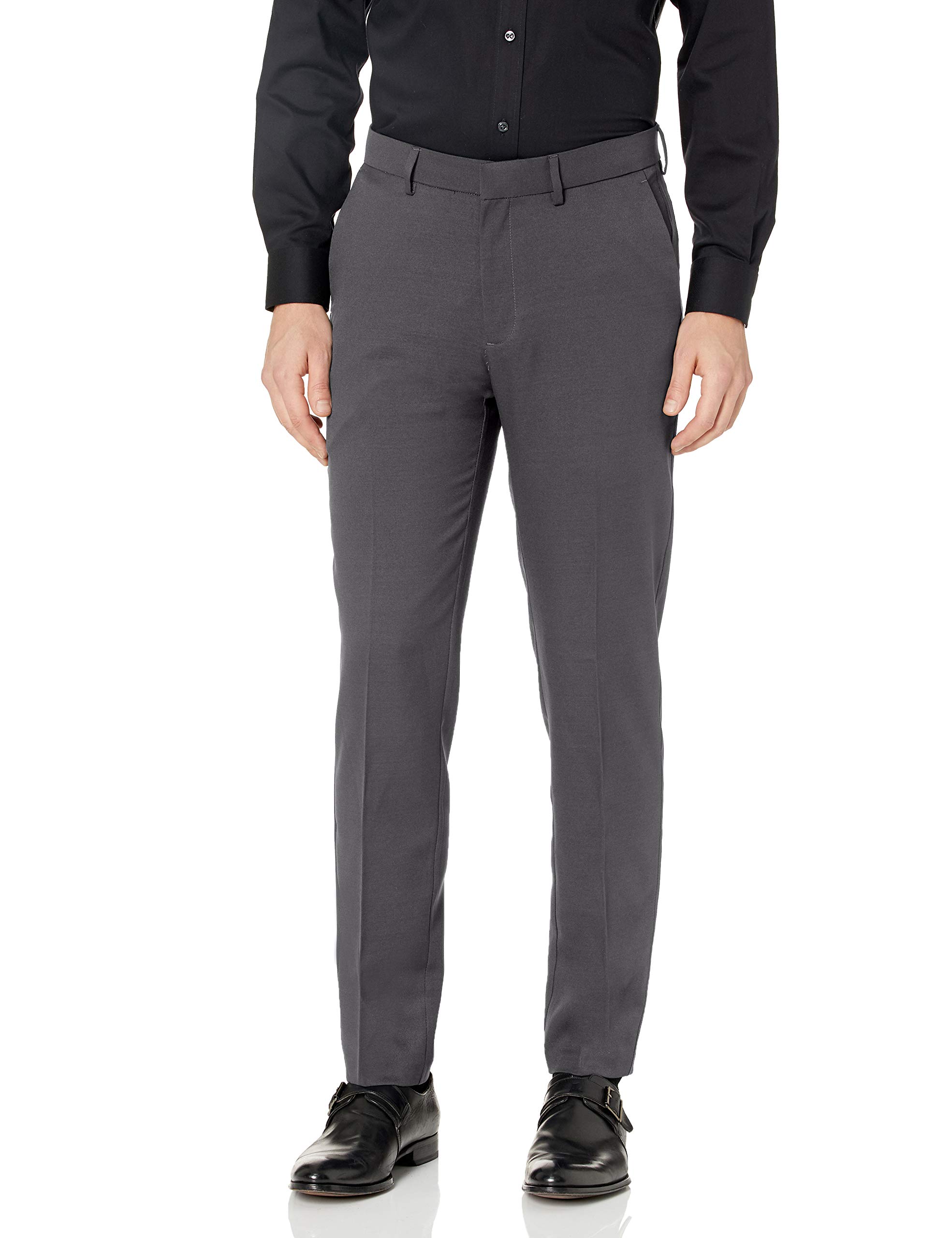 Kenneth Cole Unlisted Men's Heather Gab Slim Fit Flat Front Flex Waistband Dress Pant
