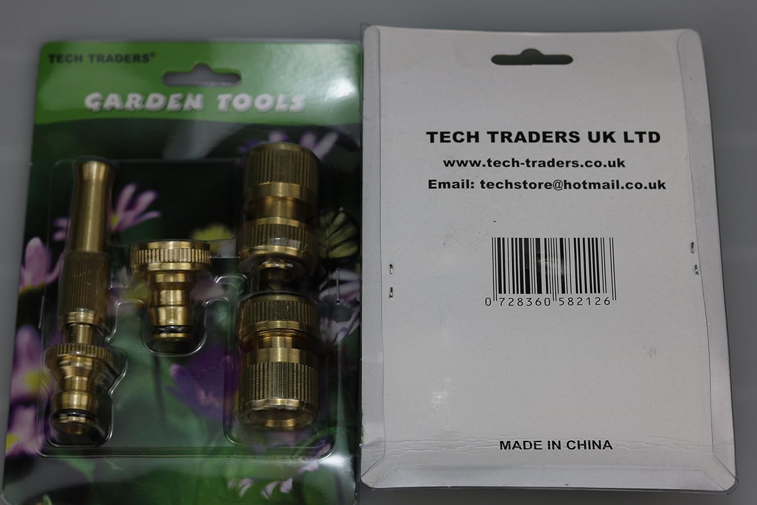 Tech Traders ® 4 Pcs Brass Hose Pipe Fitting Set/Garden Tap Hosepipe Quick Connectors & Spray Nozzle, 18 cm x 3.5 cm x 10 cm - Image 4